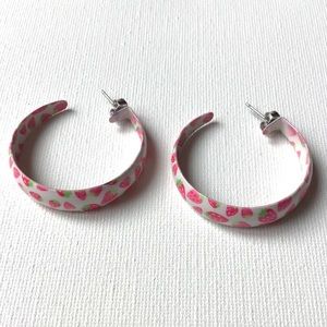 Pink & White Strawberry Hoop Earrings
